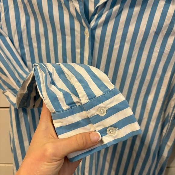 Piazza Sempione Blue & White Mens Stripe Button Down - Picture 6 of 6